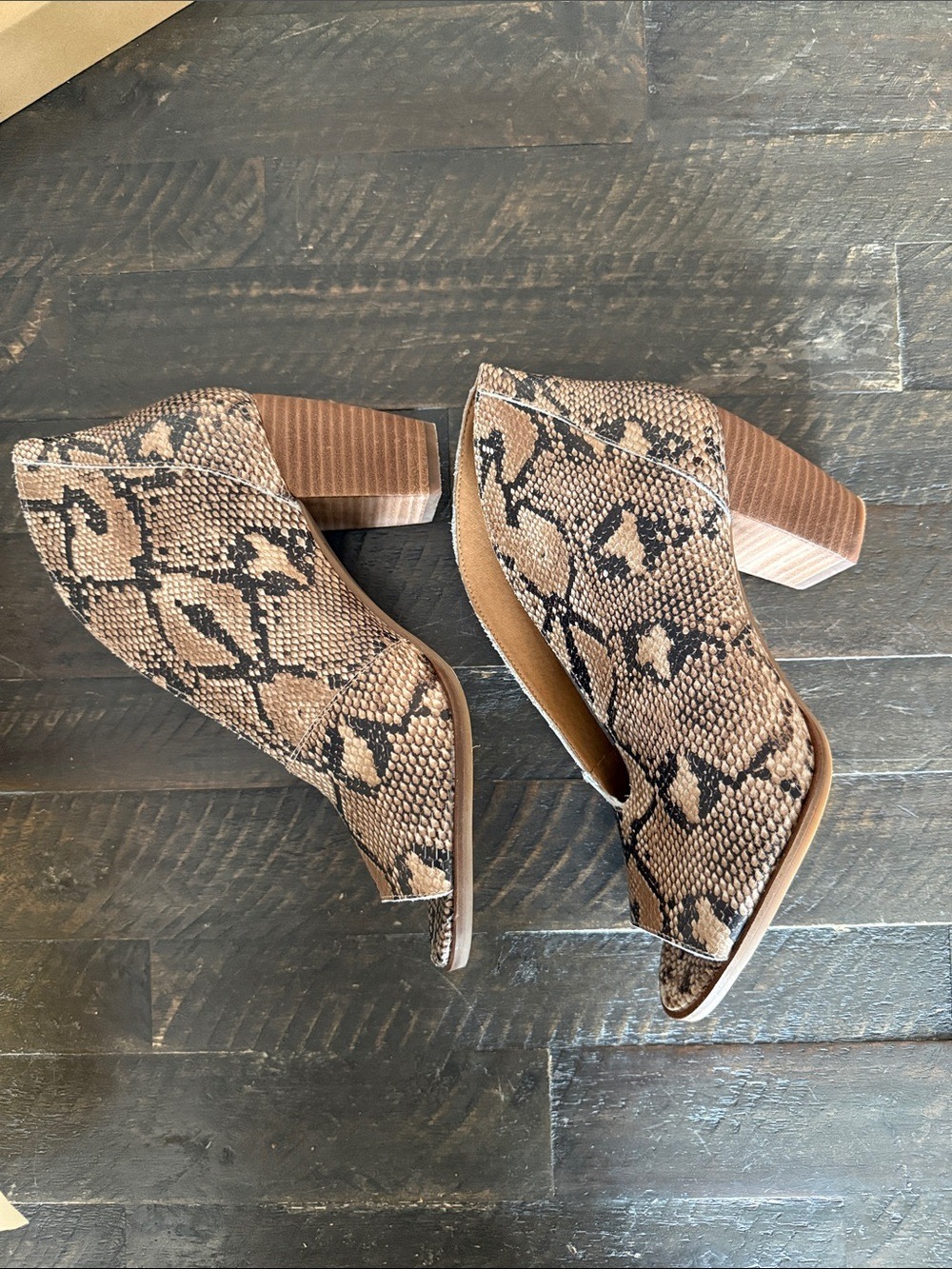 Lucky Brand Joal Tobacco Snakeskin Peep Toe Booties Heel 8 - Picture 3 of 9